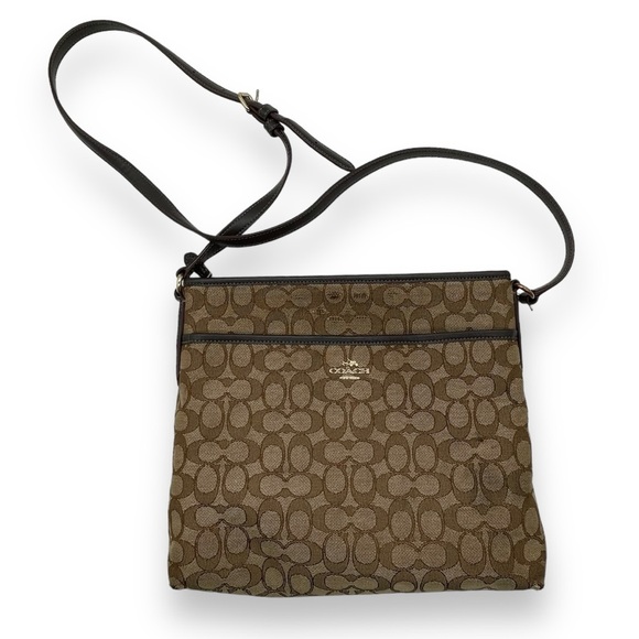 Coach purse crossbody bag all over logo print file khaki brown